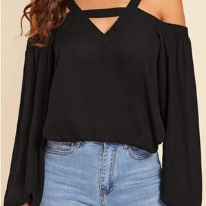 SHEIN black long sleeve shoulderless top, small